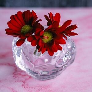 Vintage glass ball candle holder clear with a hint of pink